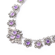 Art Nouveau Sterling Silver Amethyst Cabochon Floral Link Necklace