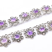 Art Nouveau Sterling Silver Amethyst Cabochon Floral Link Necklace
