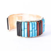 Massive Sterling Silver & Turquoise Multi-Gemstone Cobblestone Inlay Cuff Bracelet