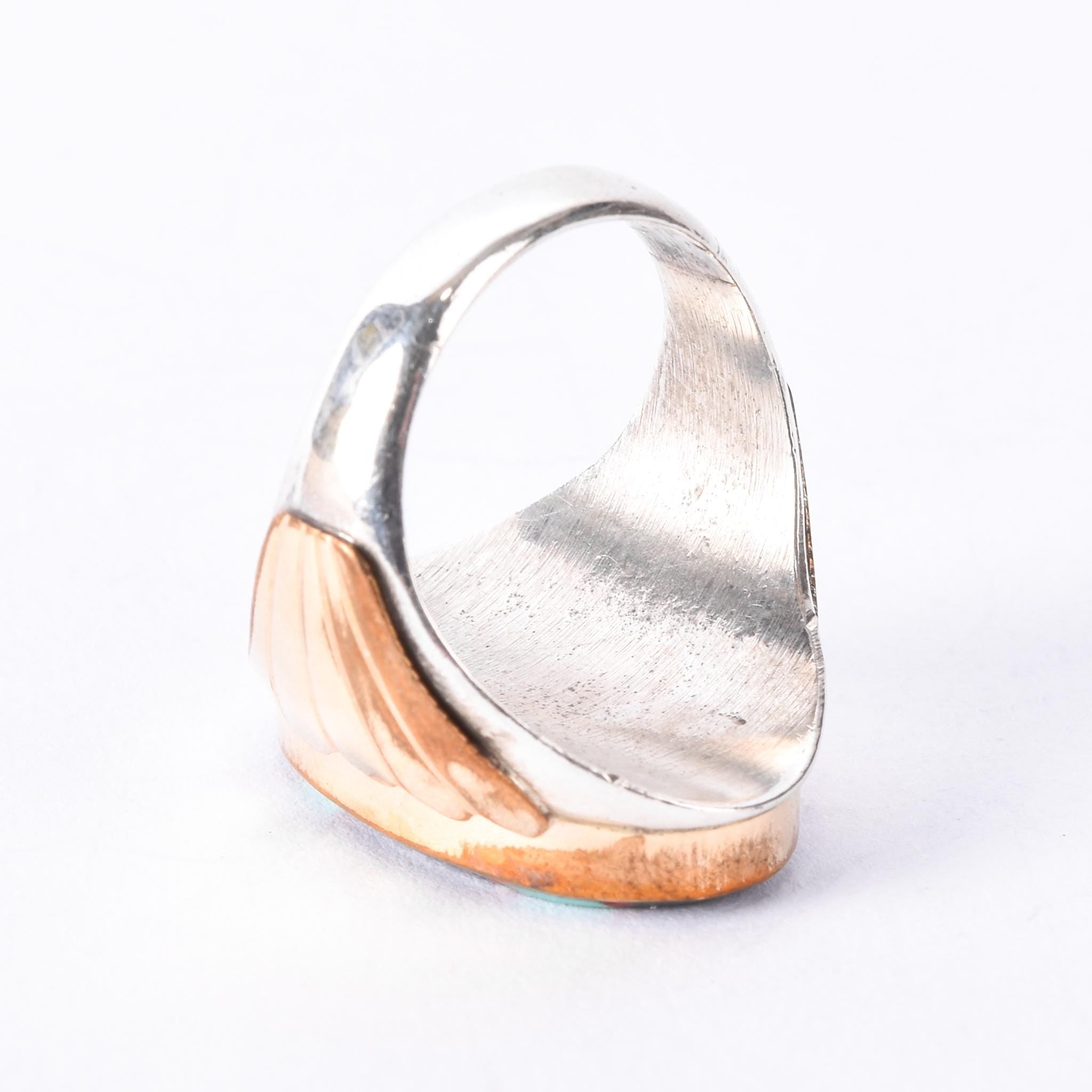 Sterling Silver & Gold Vermeil Multi-Gemstone Zuni Inlay Ring