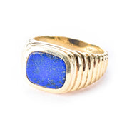14K Gold Lapis Lazuli Sculpted Band Statement Ring