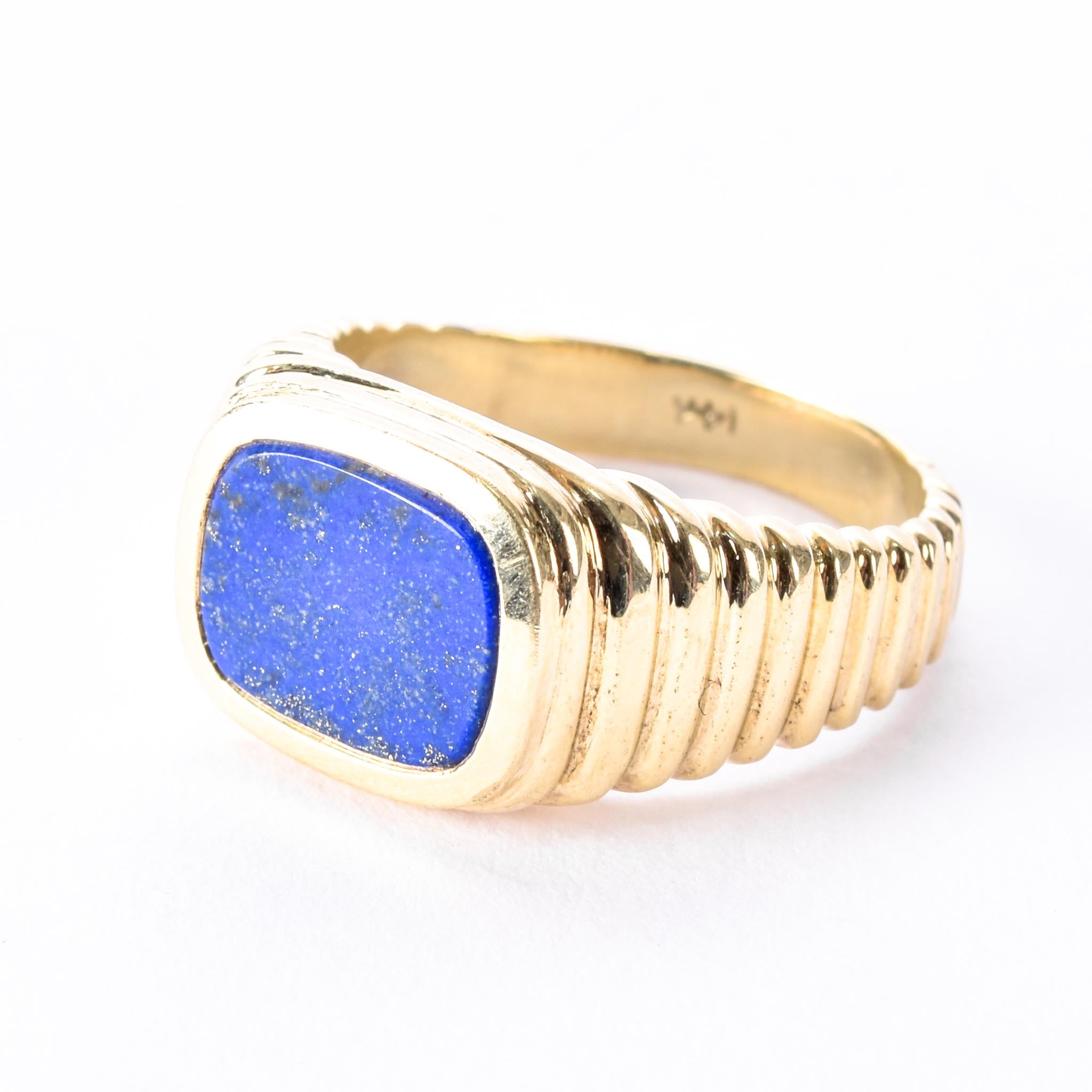 14K Gold Lapis Lazuli Sculpted Band Statement Ring