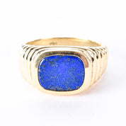 14K Gold Lapis Lazuli Sculpted Band Statement Ring