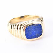 14K Gold Lapis Lazuli Sculpted Band Statement Ring