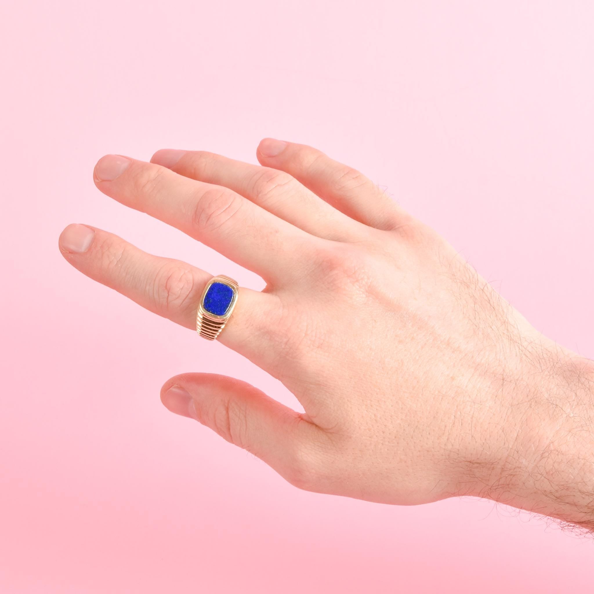 14K Gold Lapis Lazuli Sculpted Band Statement Ring