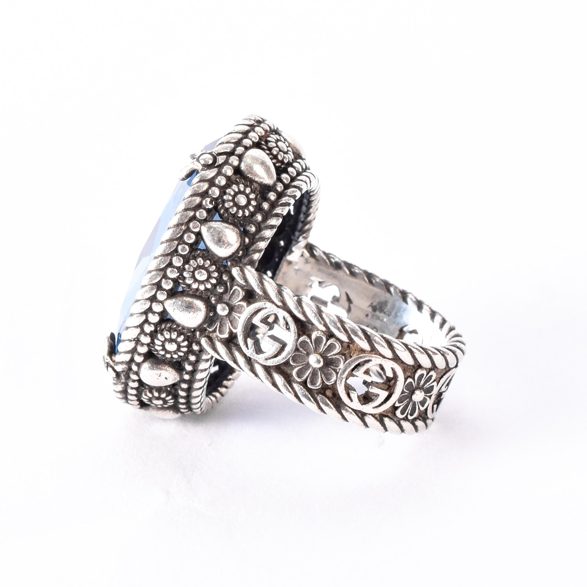 Gucci Sterling Silver and Blue Topaz Statement Ring