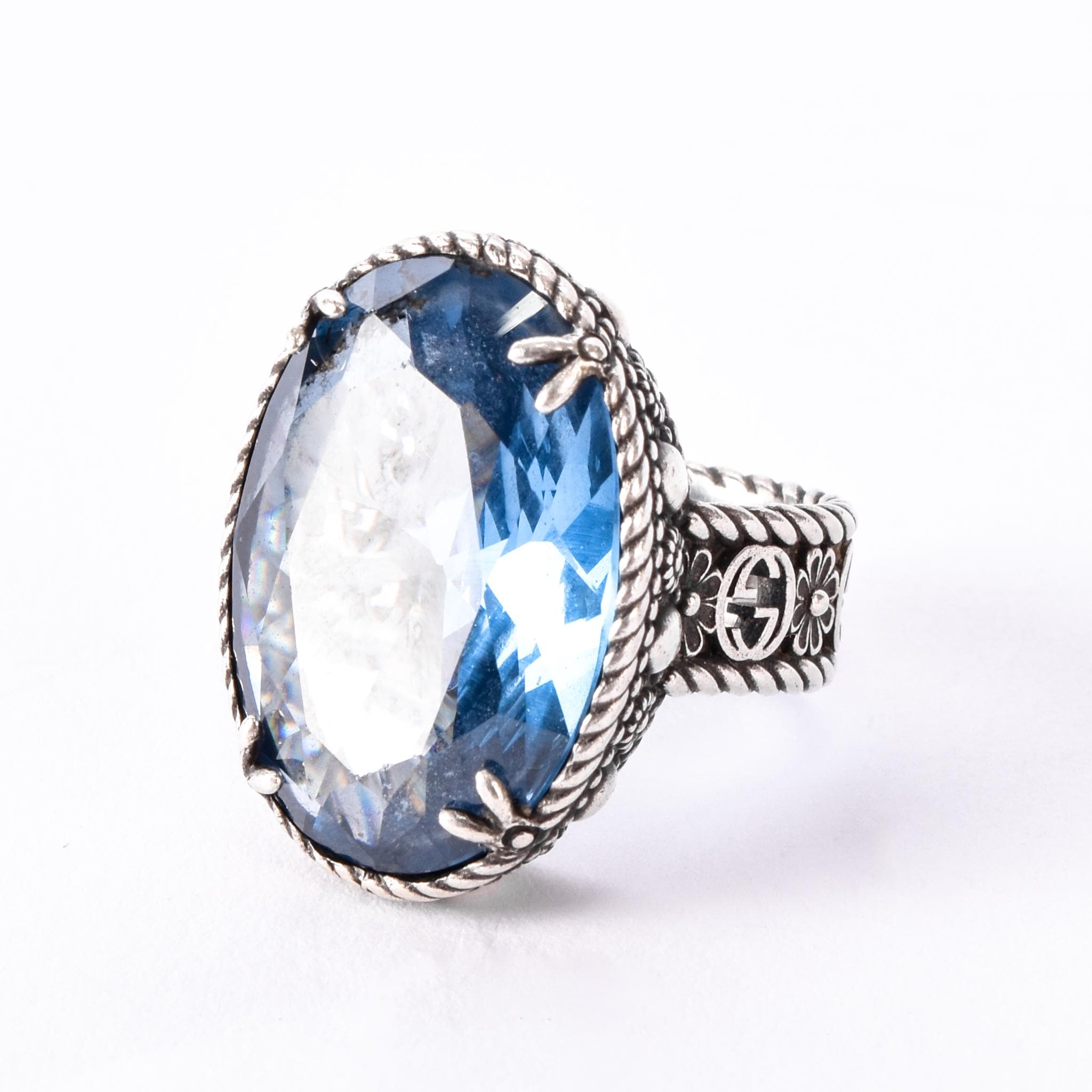 Gucci Sterling Silver and Blue Topaz Statement Ring