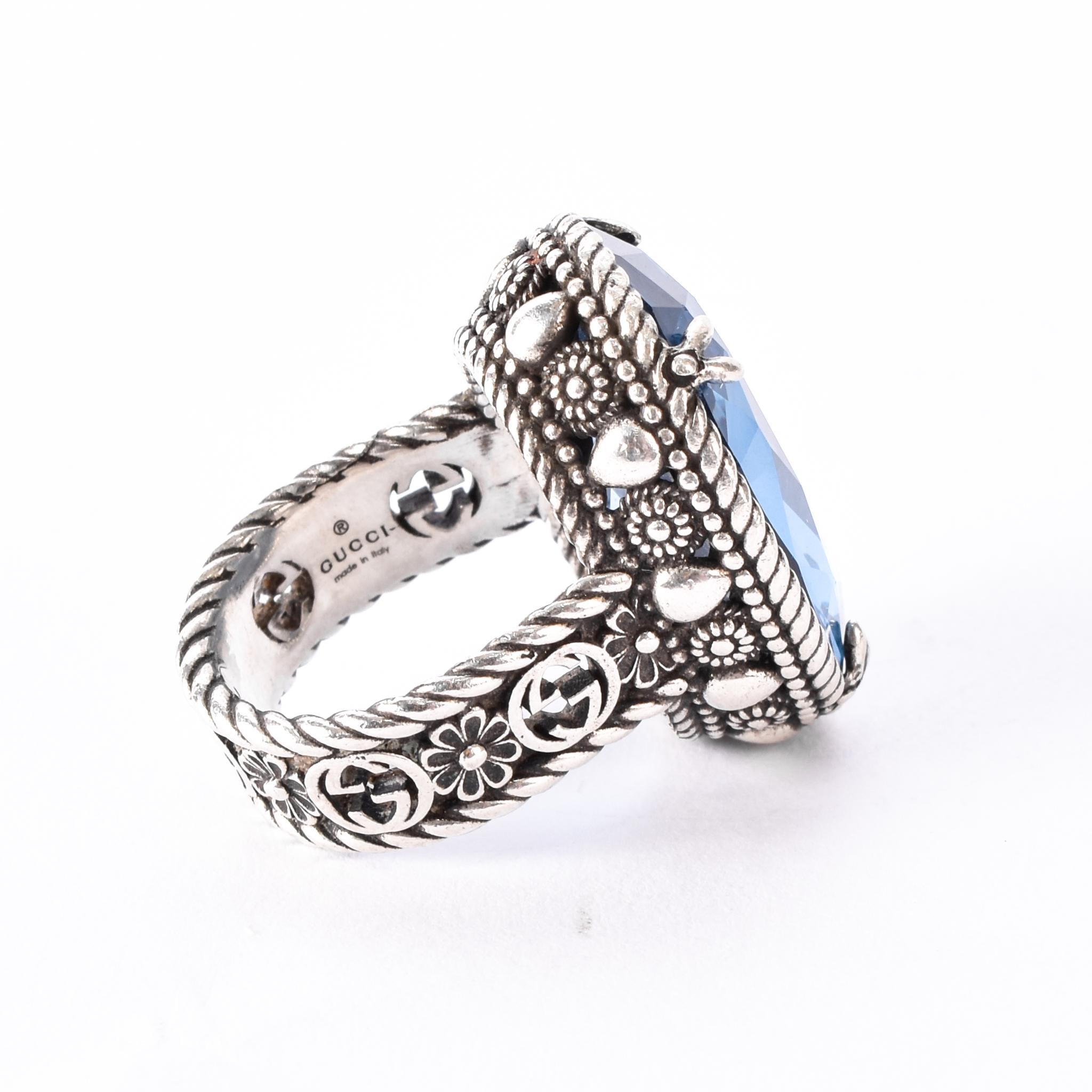 Gucci Sterling Silver and Blue Topaz Statement Ring