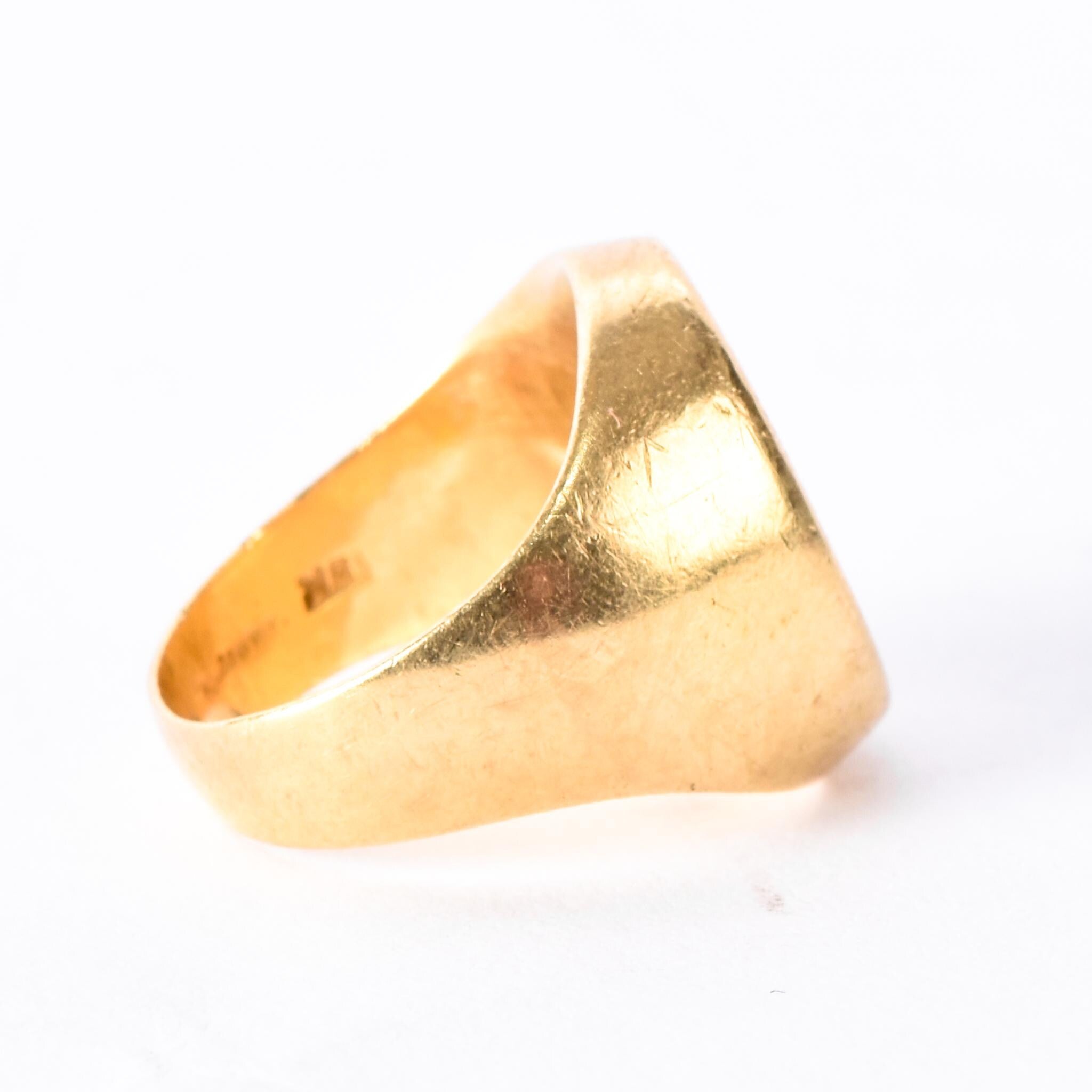 18K Gold Intaglio Knife-Wielding Laurel Wreath Signet Ring, Size 3 3/4