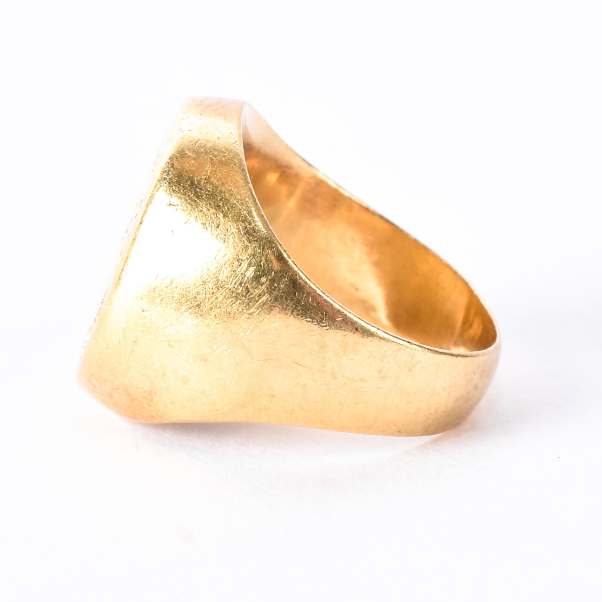 18K Gold Intaglio Knife-Wielding Laurel Wreath Signet Ring, Size 3 3/4