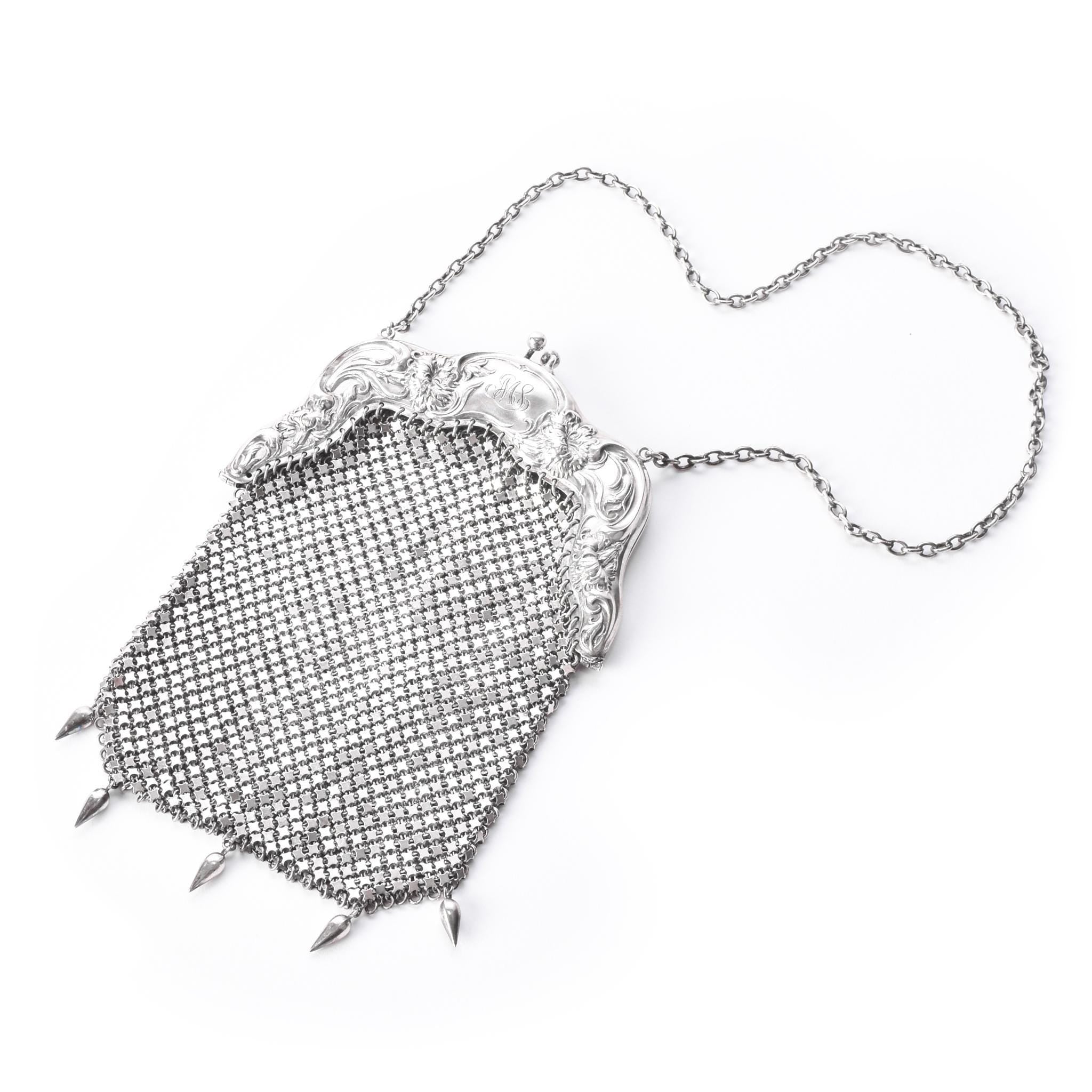 Art Nouveau Sterling Silver Mesh Handle Bag