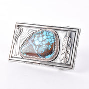 Signed Navajo Leonard Nez Sterling Silver and Turquoise Belt Buckle