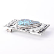 Signed Navajo Leonard Nez Sterling Silver and Turquoise Belt Buckle