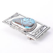 Signed Navajo Leonard Nez Sterling Silver and Turquoise Belt Buckle