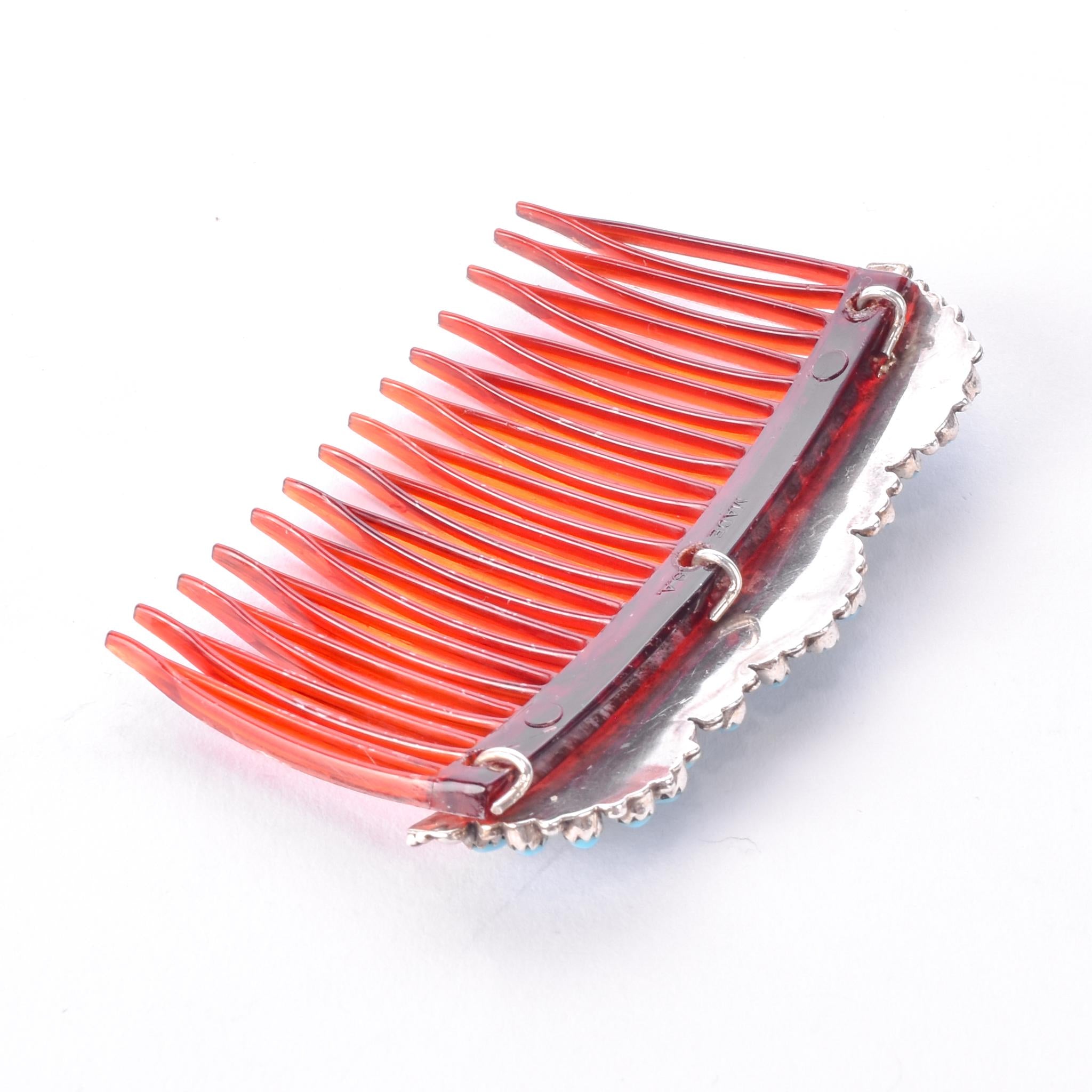 Zuni Sterling Silver and Turquoise Petit Point Hair Comb Barette