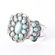 Sterling Silver Navajo Large Cluster Turquoise Cuff Bracelet