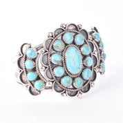 Sterling Silver Navajo Large Cluster Turquoise Cuff Bracelet