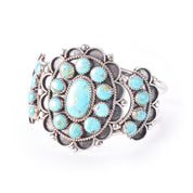 Sterling Silver Navajo Large Cluster Turquoise Cuff Bracelet