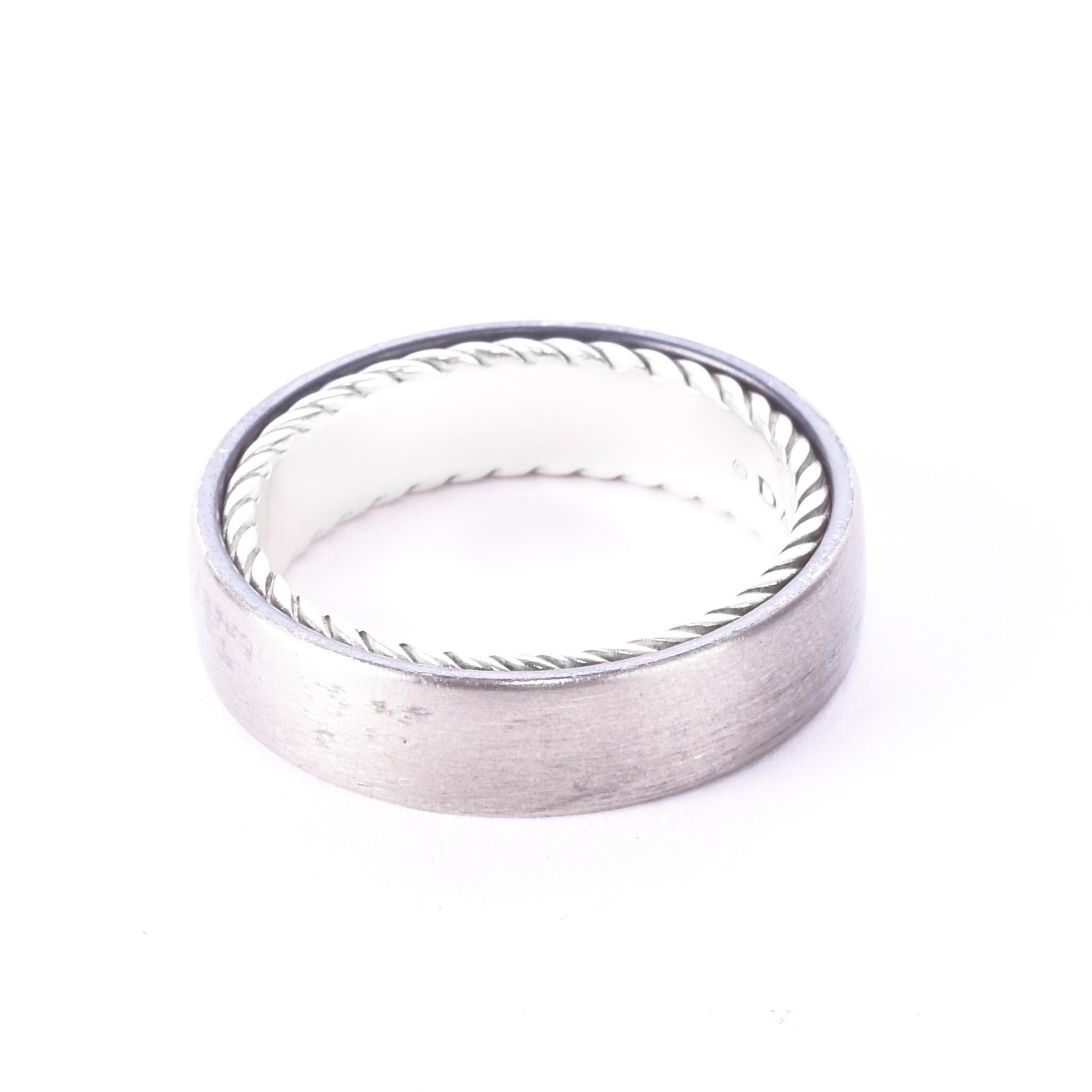 David Yurman Titanium and Sterling Silver Men's Streamline Band with Sapphire