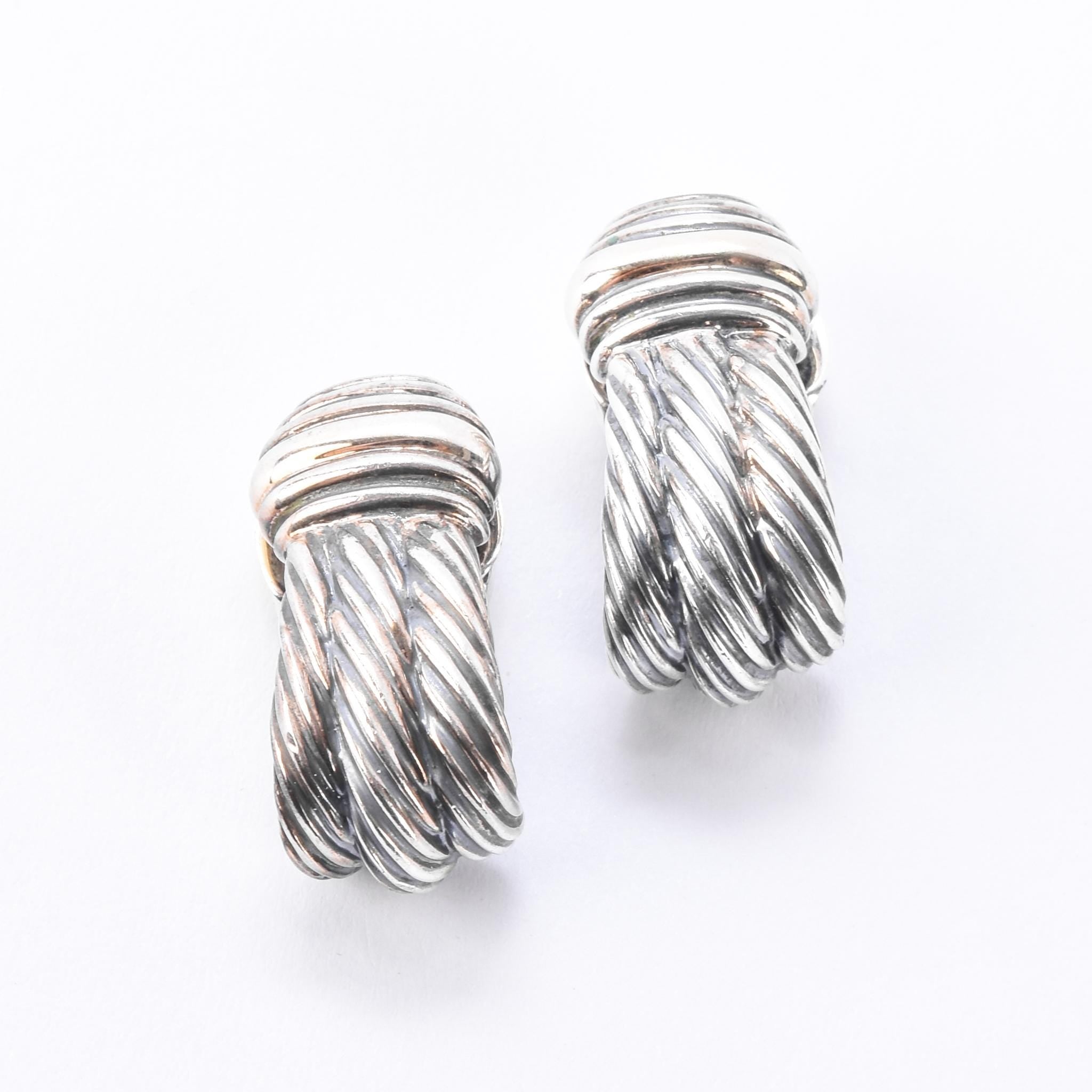 David Yurman Sterling Silver & 14K Gold Cable Collection Clip-On Earrings
