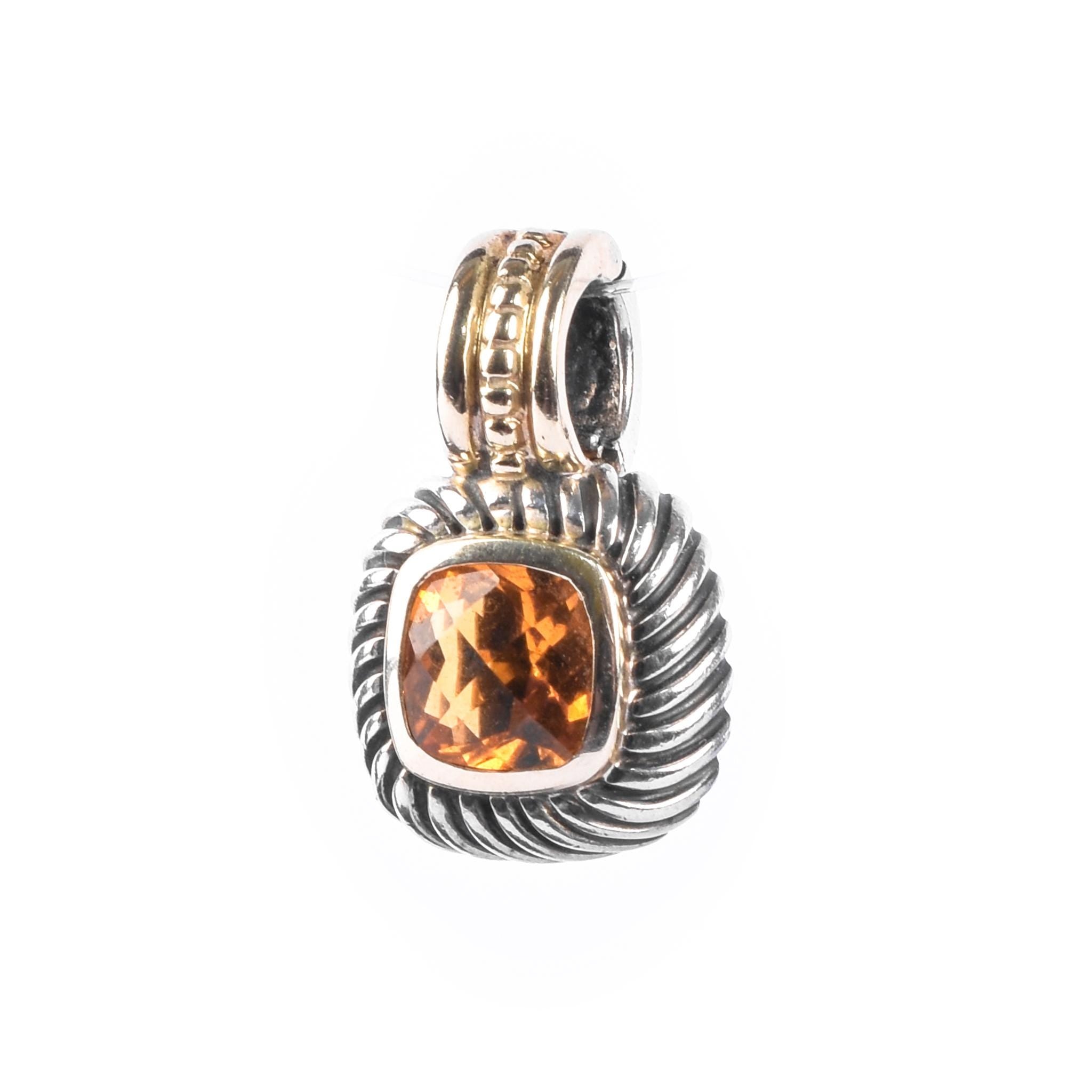 David Yurman 1990s Sterling Silver & 14K Gold Citrine Albion Enhancer Pendant