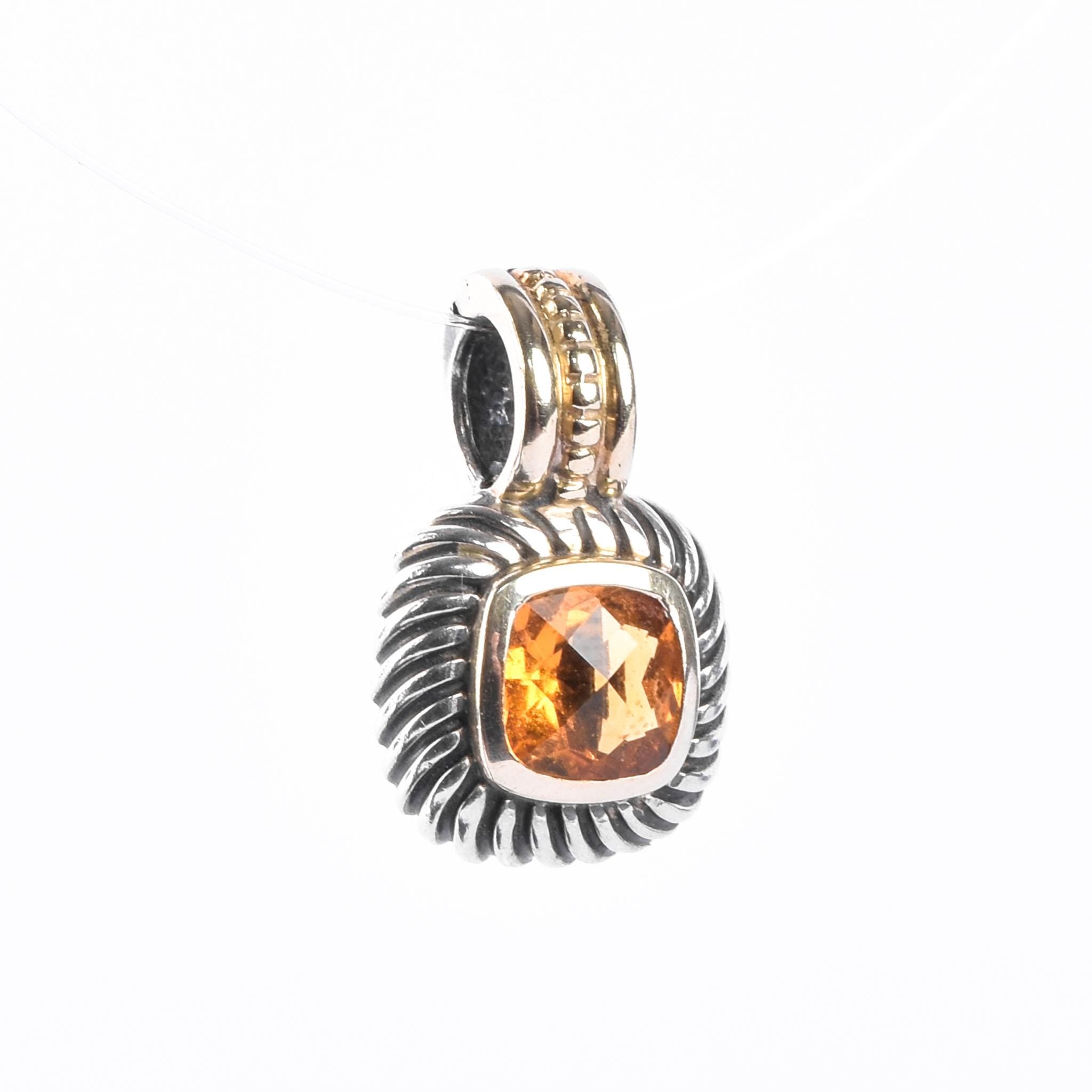 David Yurman 1990s Sterling Silver & 14K Gold Citrine Albion Enhancer Pendant