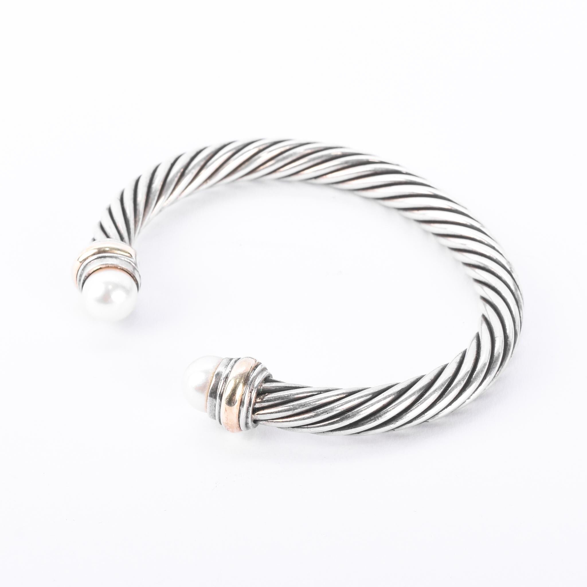 David Yurman Sterling Silver & 14K Gold Cable Collection Cuff with Pearls
