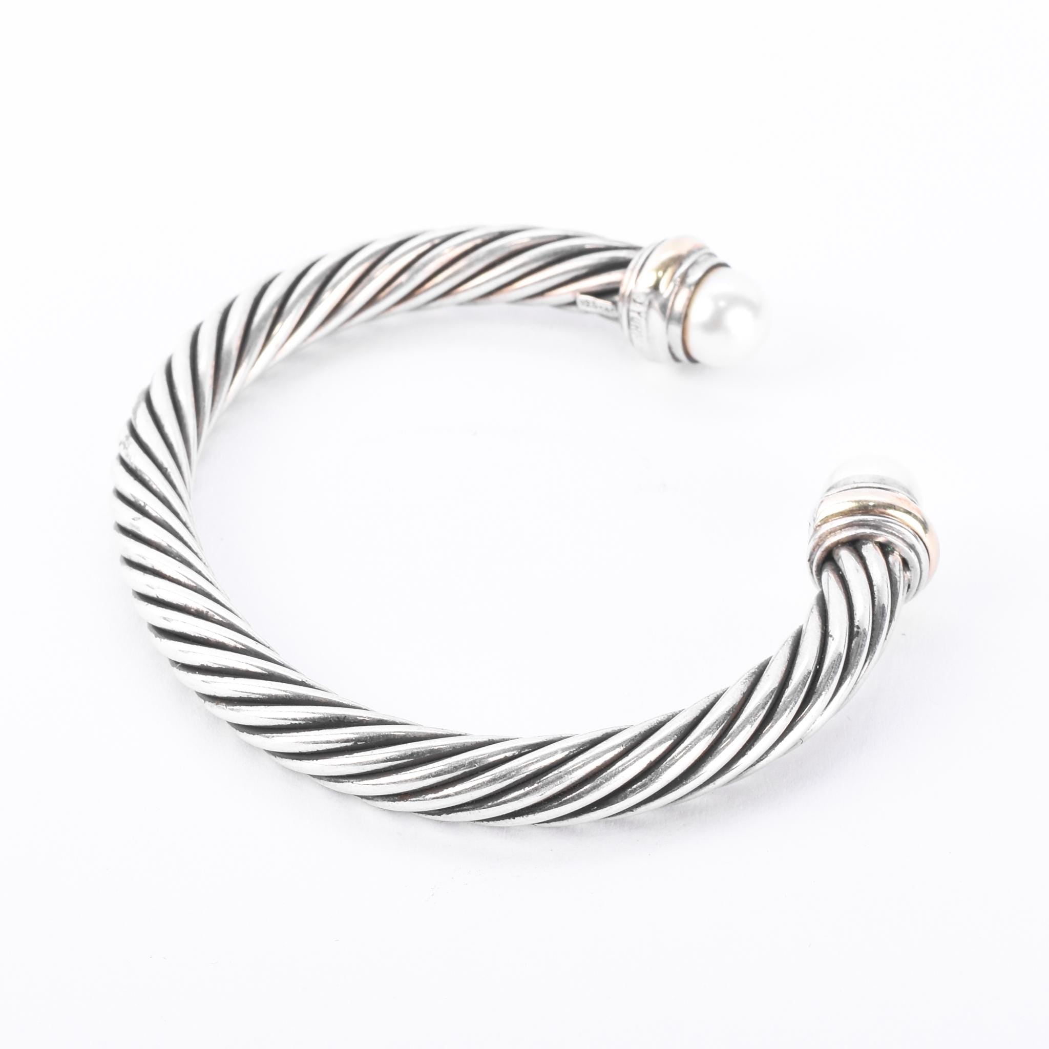 David Yurman Sterling Silver & 14K Gold Cable Collection Cuff with Pearls