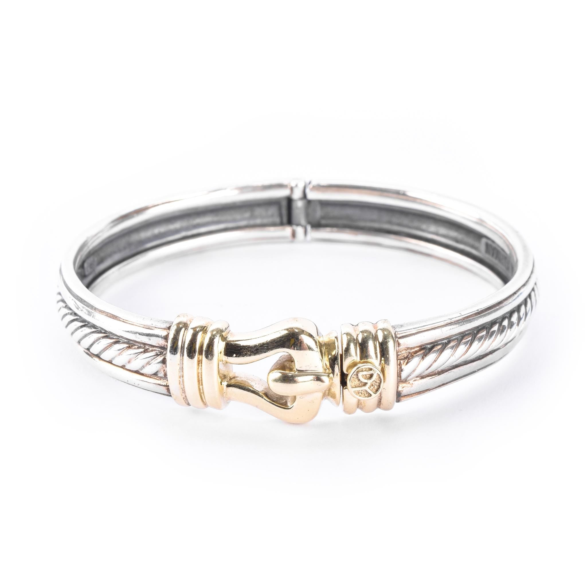 David Yurman Sterling Silver & 14K Gold Buckle Bangle Bracelet