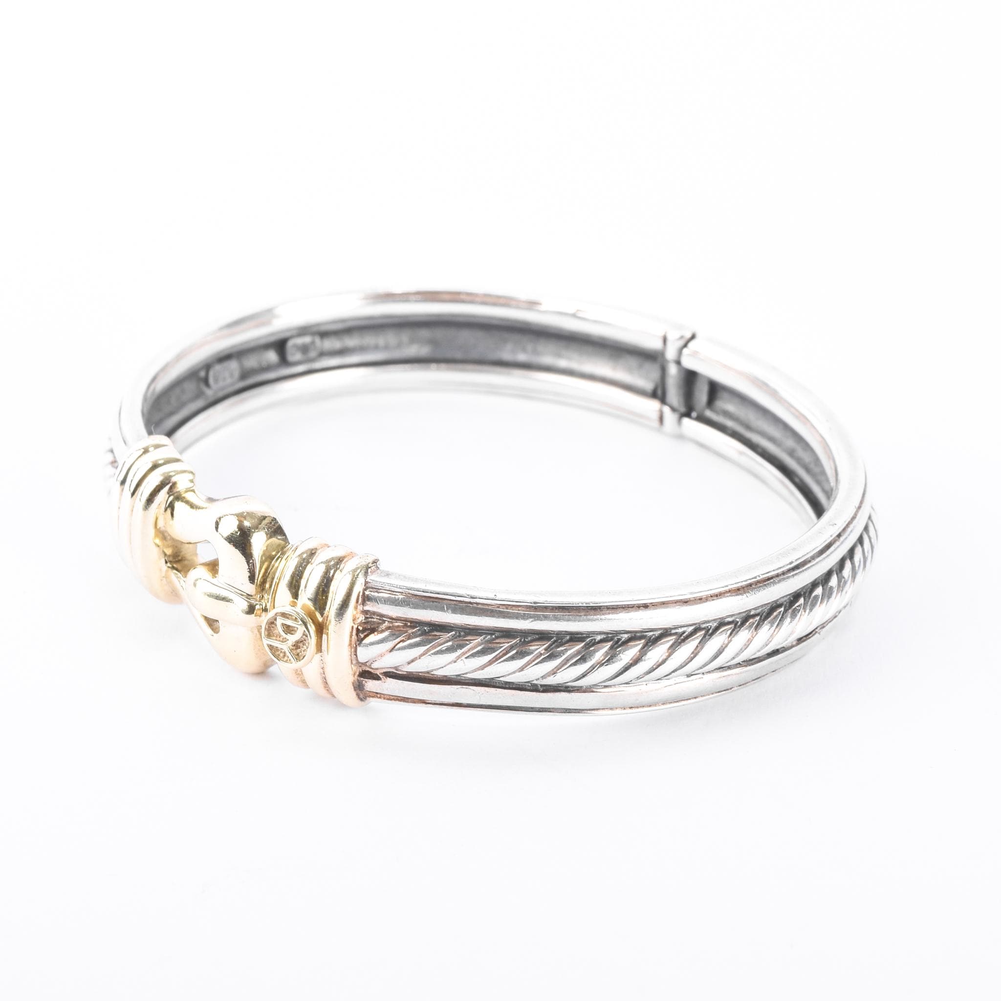 David Yurman Sterling Silver & 14K Gold Buckle Bangle Bracelet