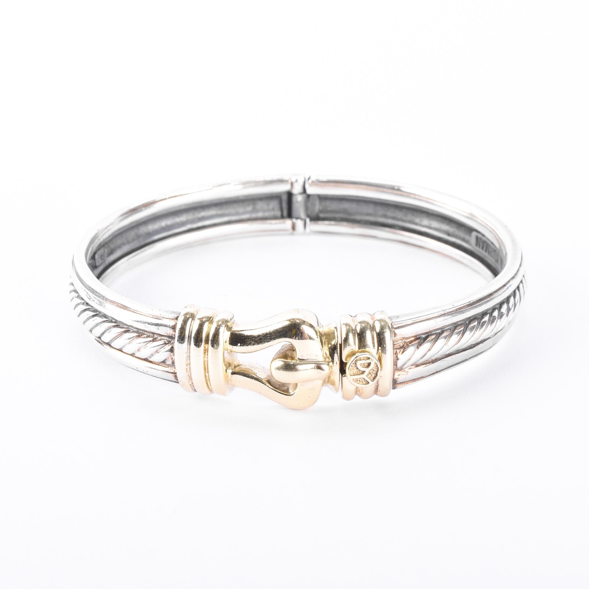 David Yurman Sterling Silver & 14K Gold Buckle Bangle Bracelet