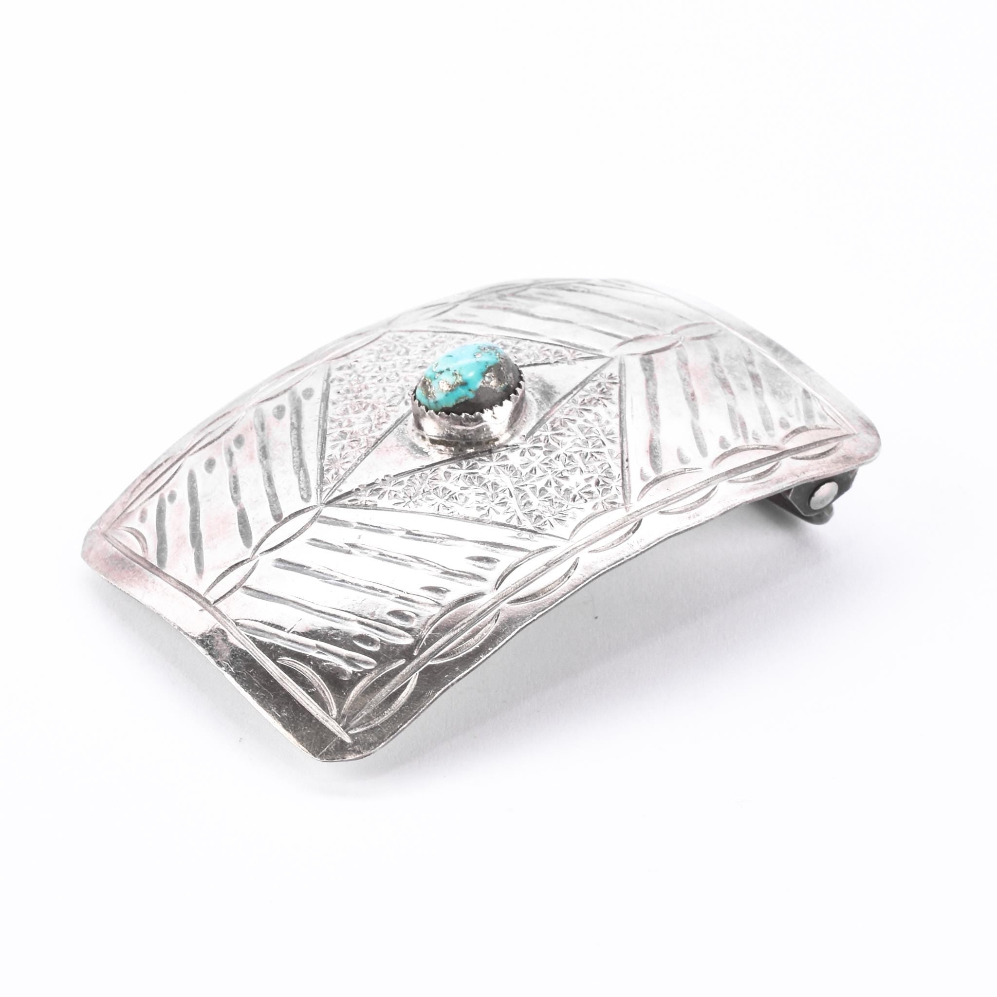 Navajo Sterling Silver & Turquoise Handcrafted Belt Buckle