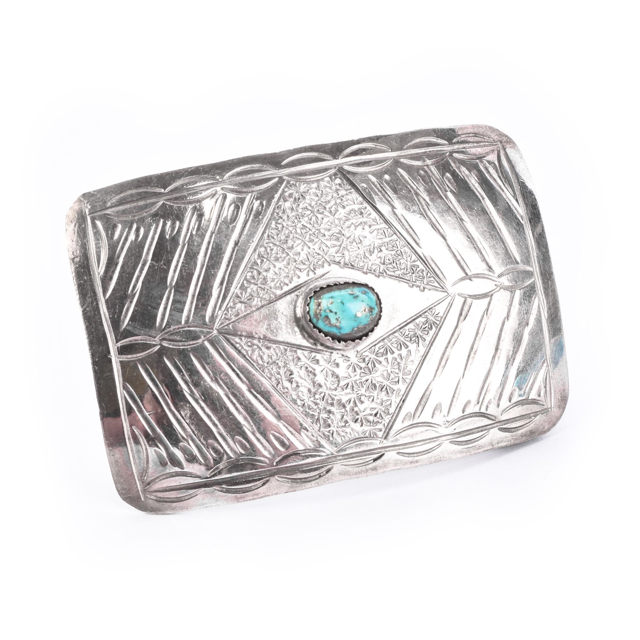 Navajo Sterling Silver & Turquoise Handcrafted Belt Buckle