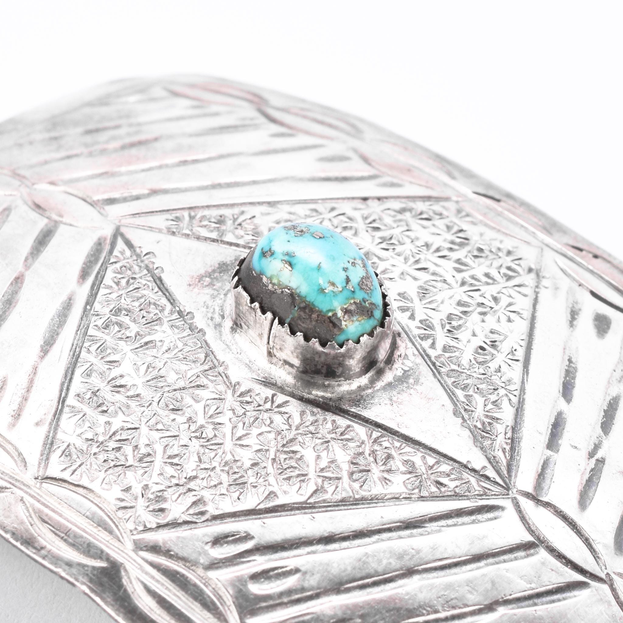 Navajo Sterling Silver & Turquoise Handcrafted Belt Buckle