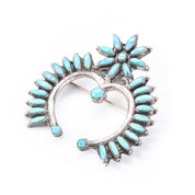 Sterling Silver Zuni Petit Point Turquoise Horseshoe Brooch