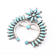 Sterling Silver Zuni Petit Point Turquoise Horseshoe Brooch