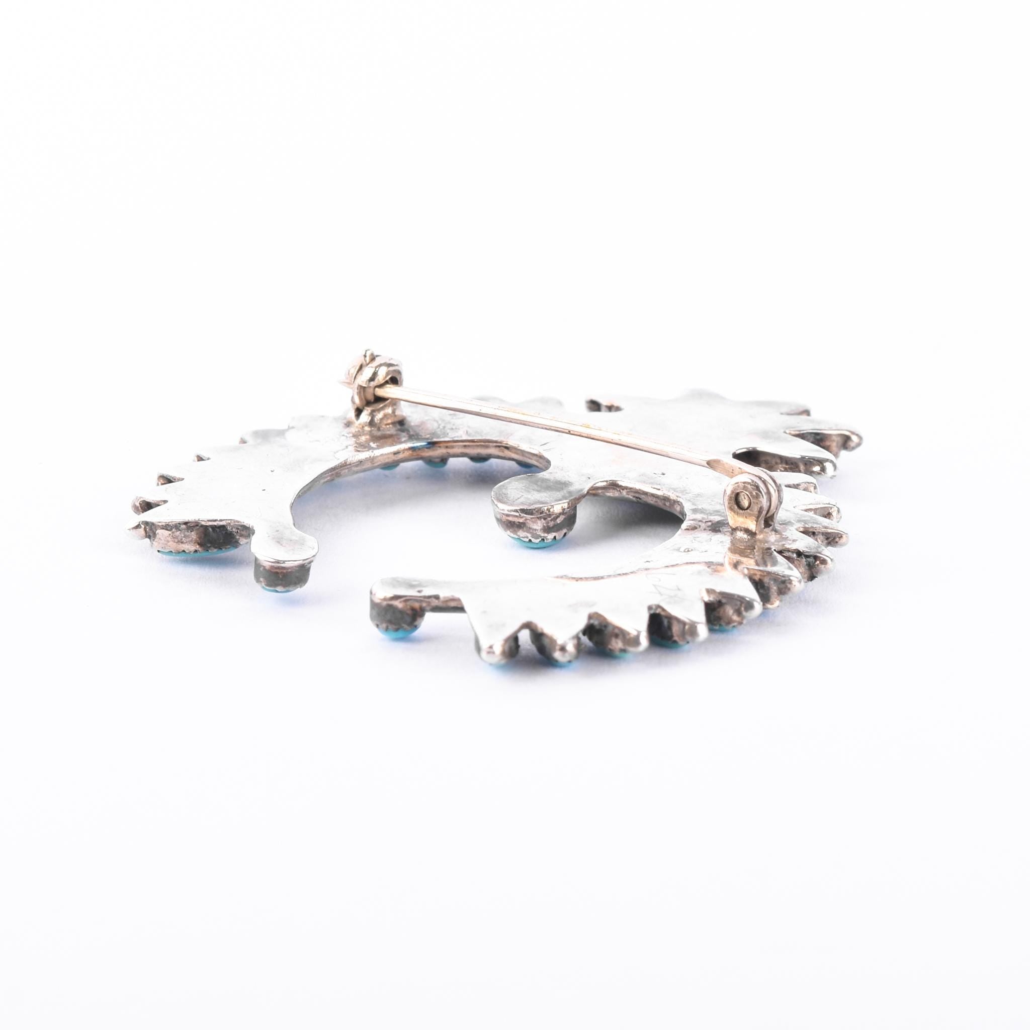 Sterling Silver Zuni Petit Point Turquoise Horseshoe Brooch