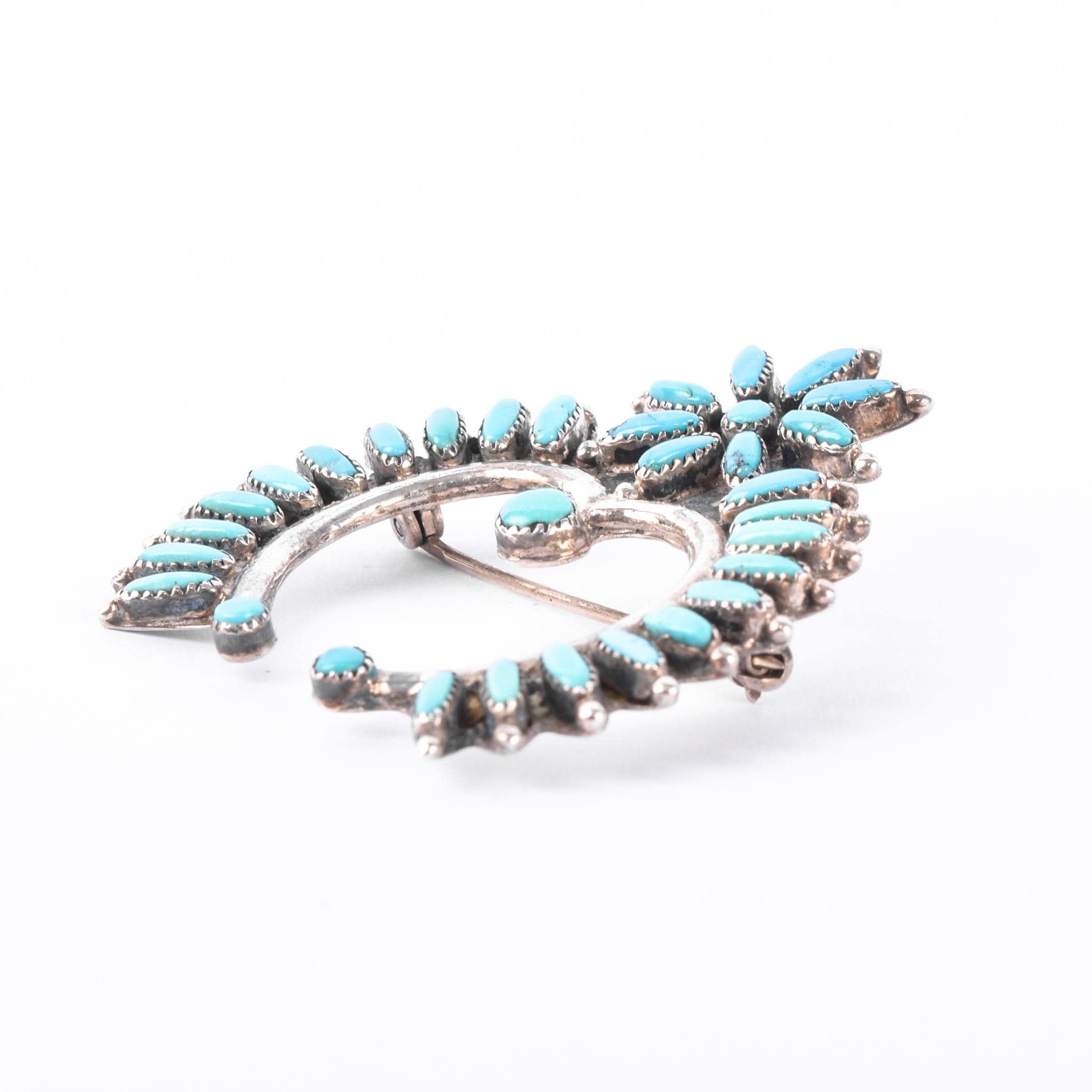 Sterling Silver Zuni Petit Point Turquoise Horseshoe Brooch