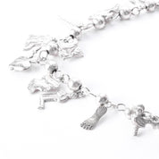 Vintage 925 Sterling Silver Mexican Milagros Charm Necklace, 31in