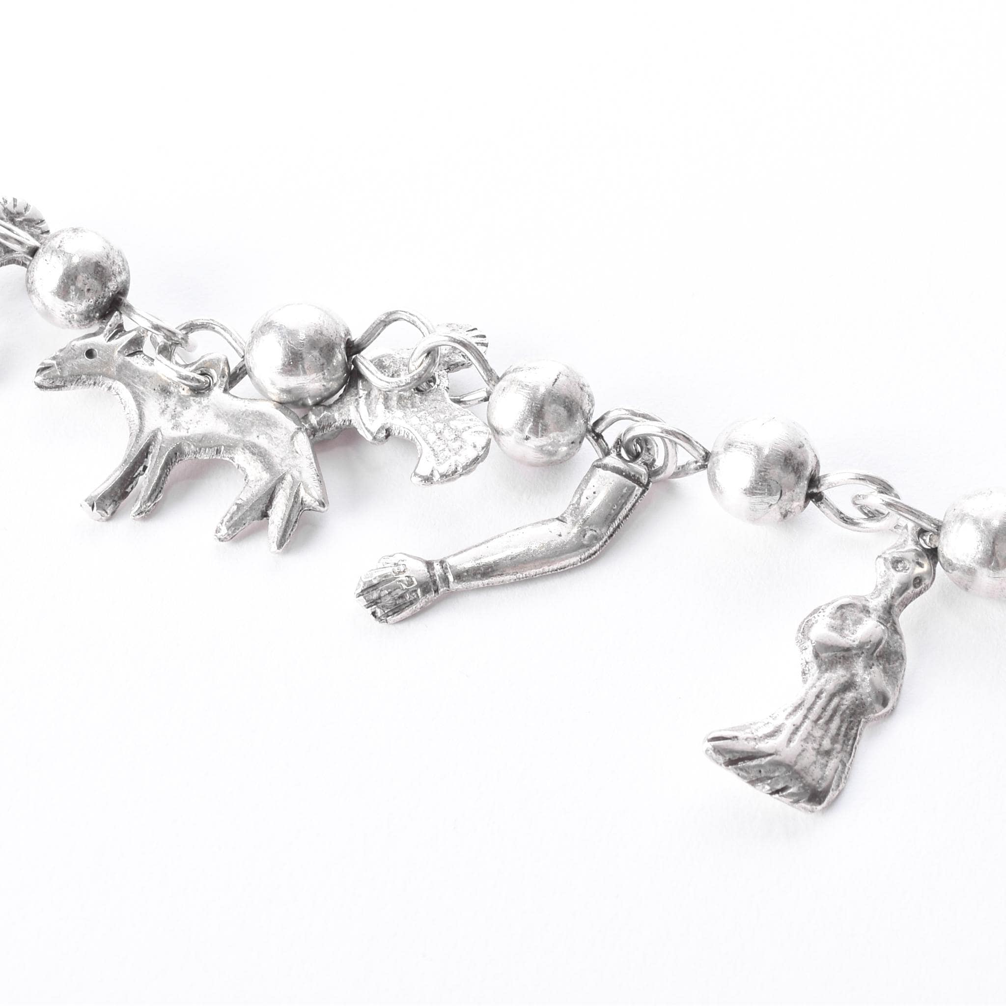 Vintage 925 Sterling Silver Mexican Milagros Charm Necklace, 31in