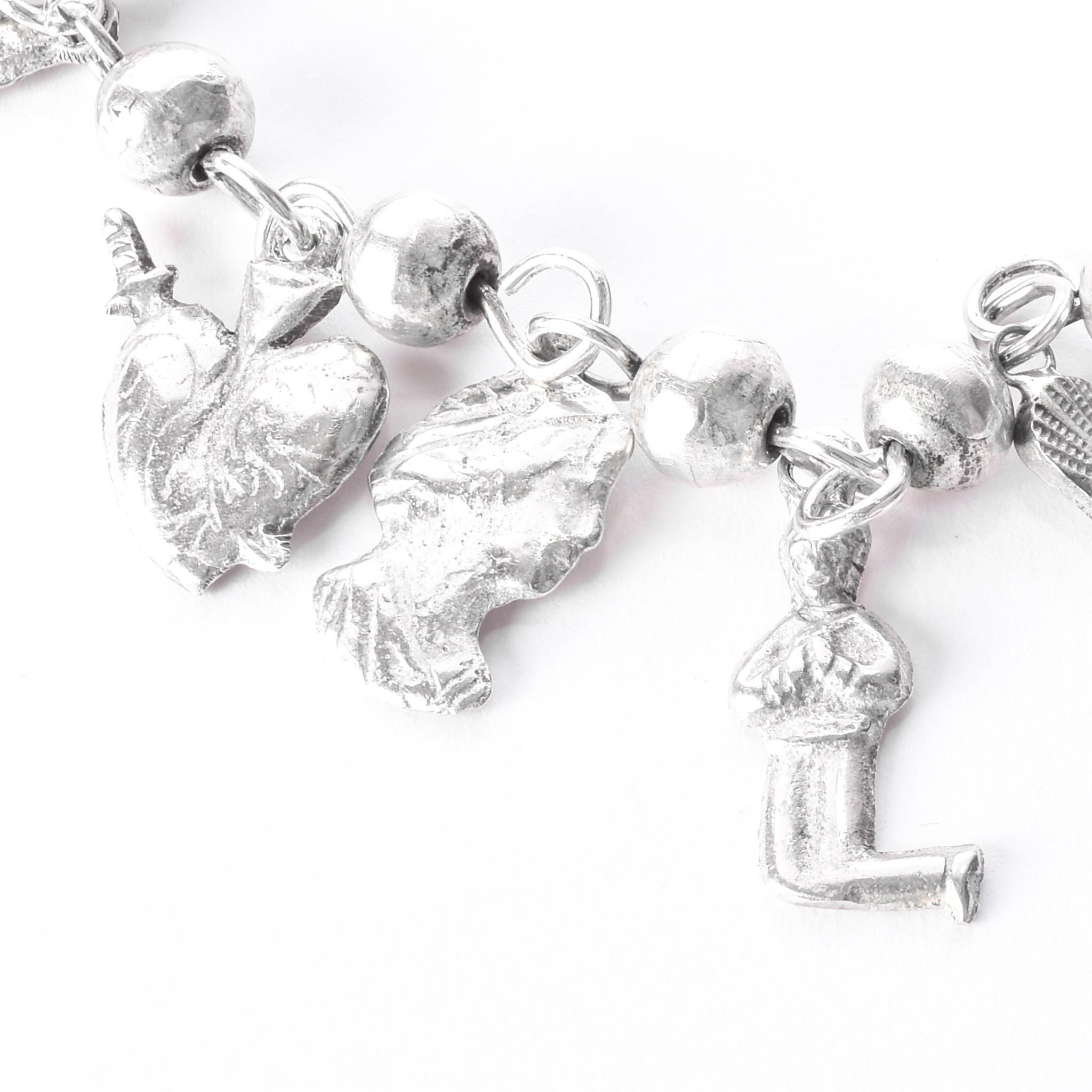 Vintage 925 Sterling Silver Mexican Milagros Charm Necklace, 31in
