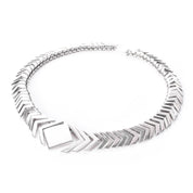 Sterling Silver Modernist Herringbone Link Collar Necklace