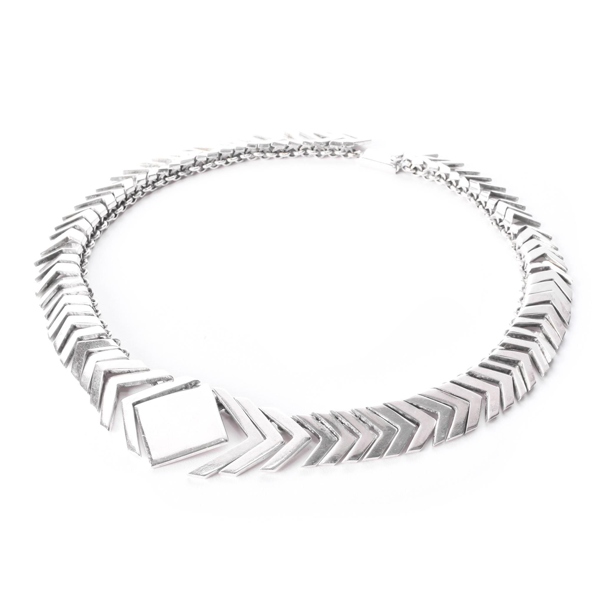 Sterling Silver Modernist Herringbone Link Collar Necklace