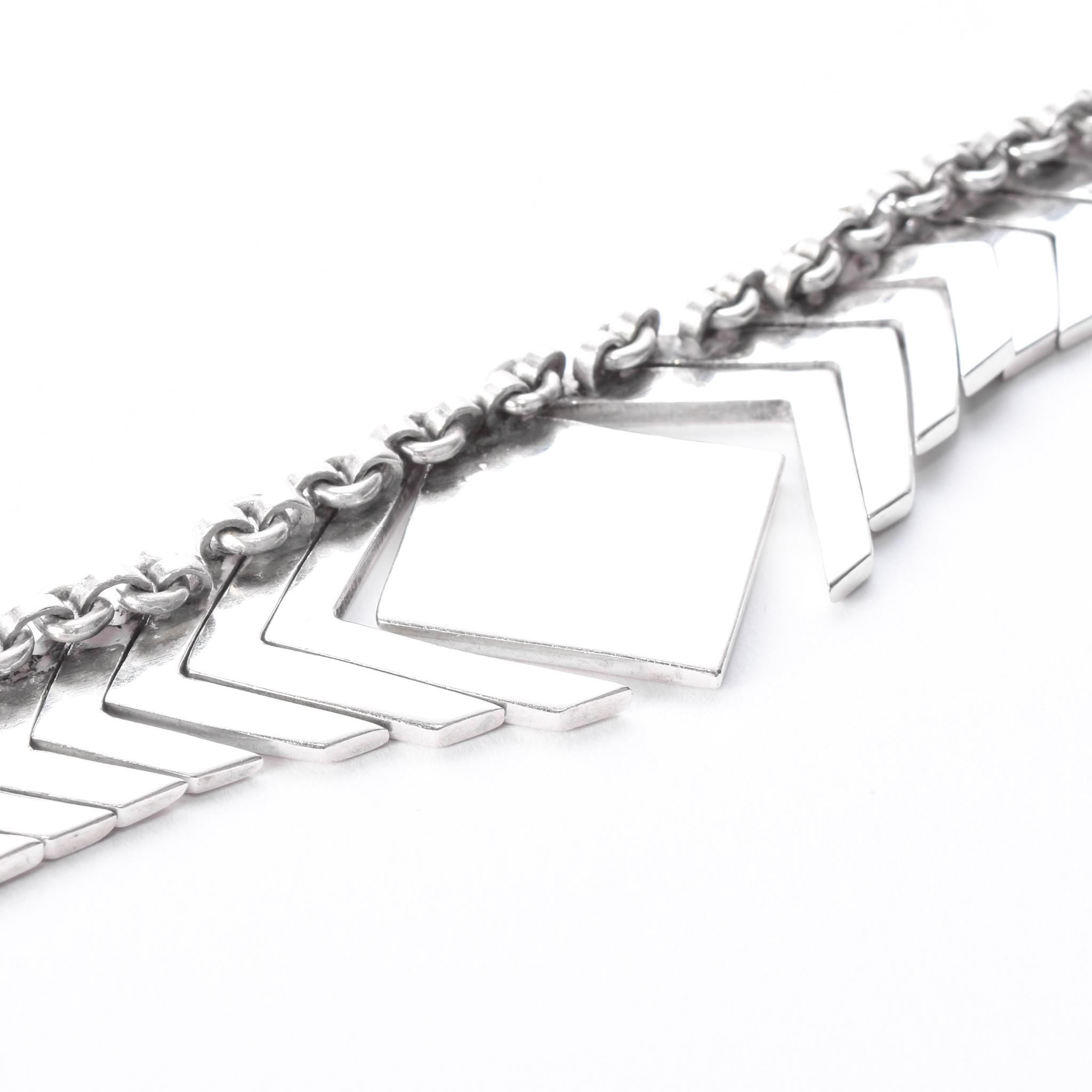 Sterling Silver Modernist Herringbone Link Collar Necklace