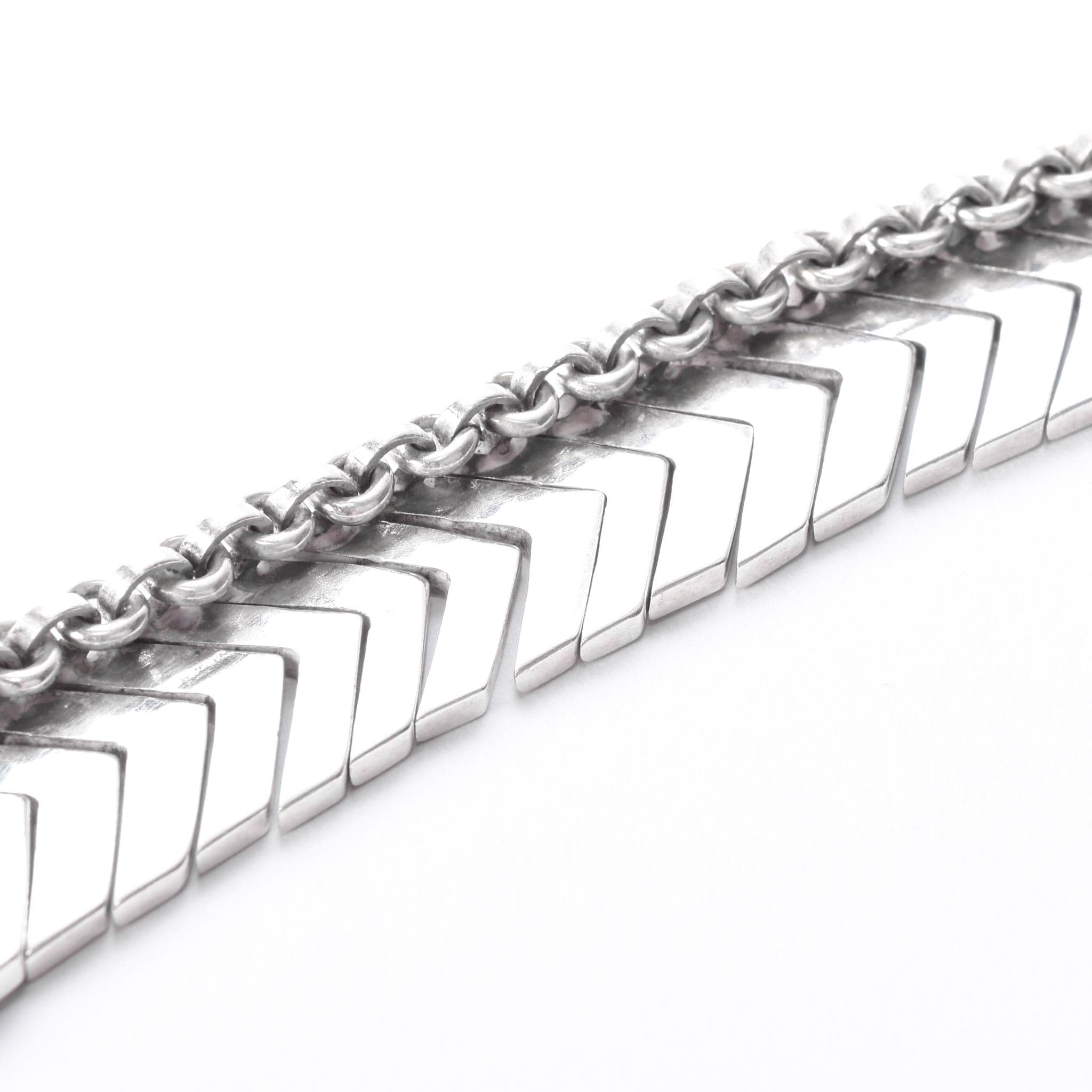 Sterling Silver Modernist Herringbone Link Collar Necklace