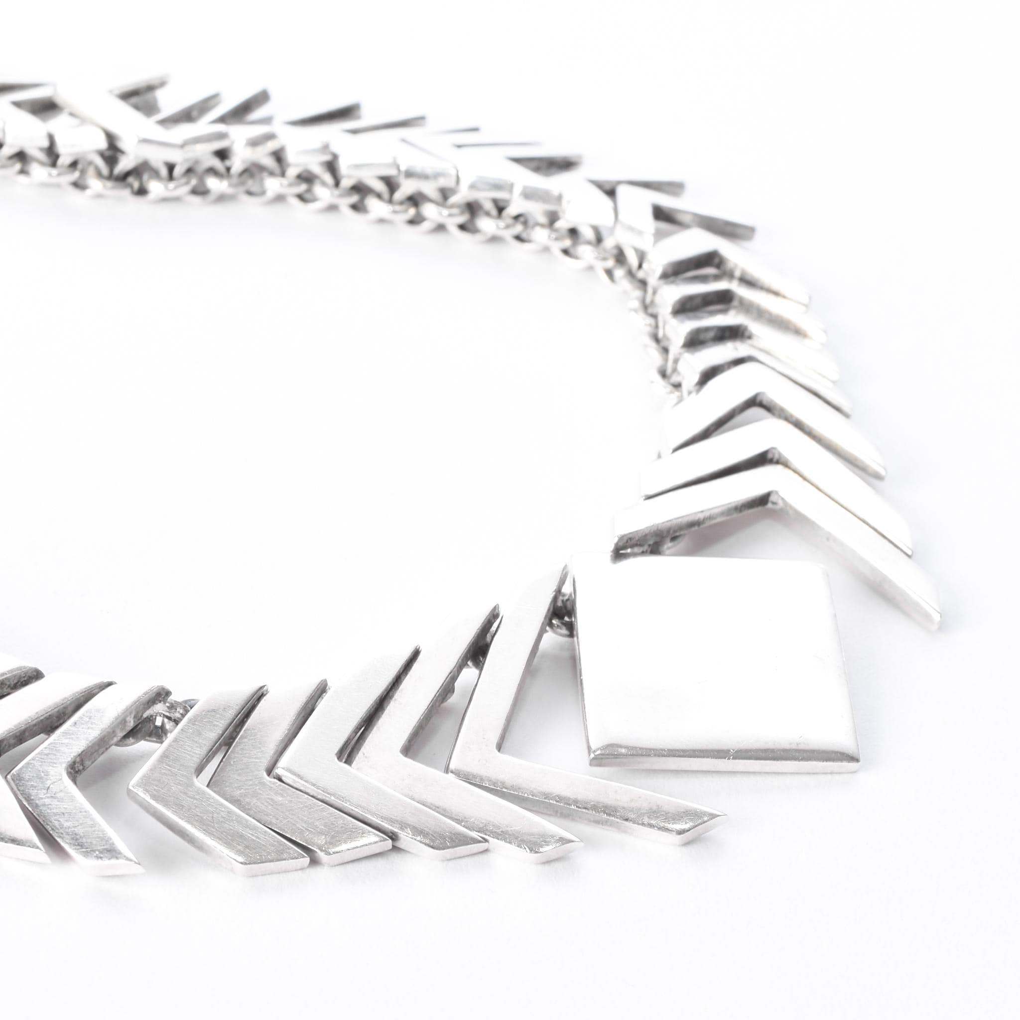 Sterling Silver Modernist Herringbone Link Collar Necklace