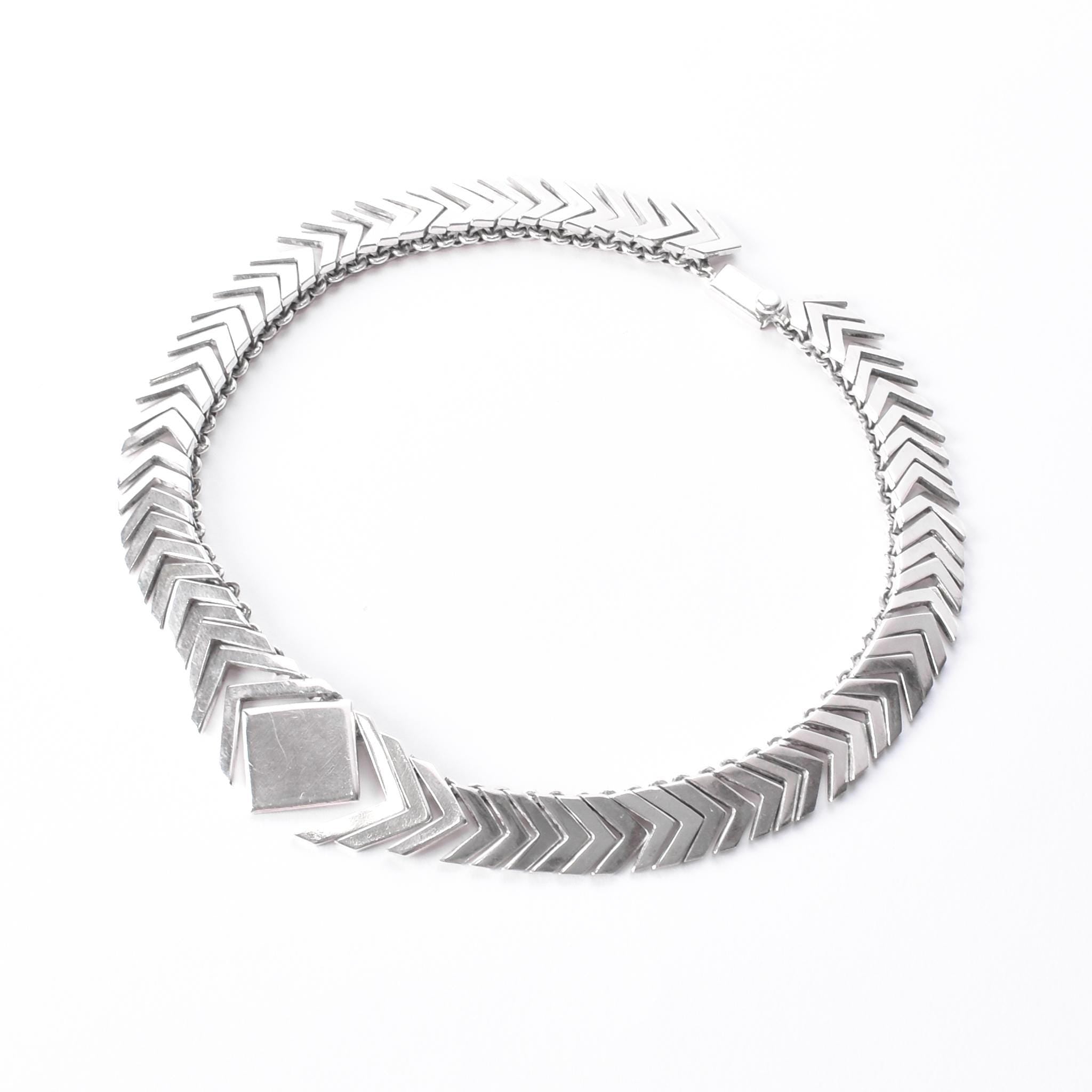 Sterling Silver Modernist Herringbone Link Collar Necklace