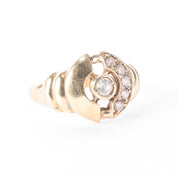 14K Gold and Cubic Zirconia Modernist Statement Ring