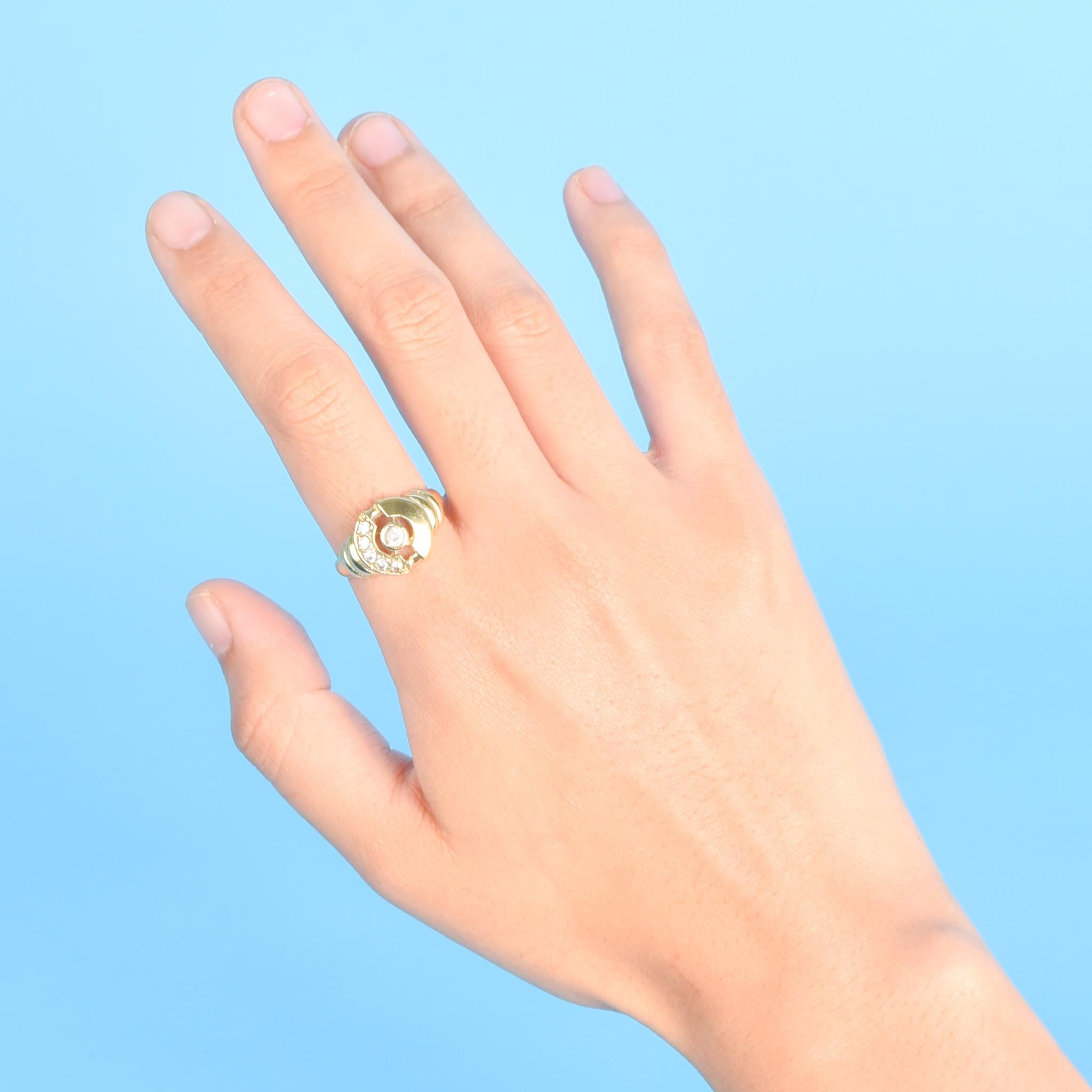 14K Gold and Cubic Zirconia Modernist Statement Ring