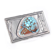 Signed Navajo Leonard Nez Sterling Silver and Turquoise Belt Buckle